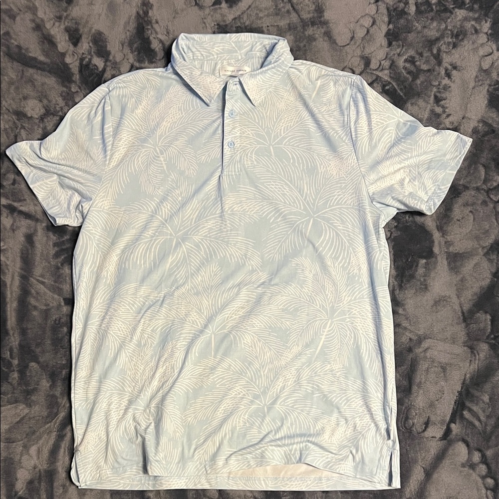 Vintage Light Blue Palm Pattern Polo Shirt